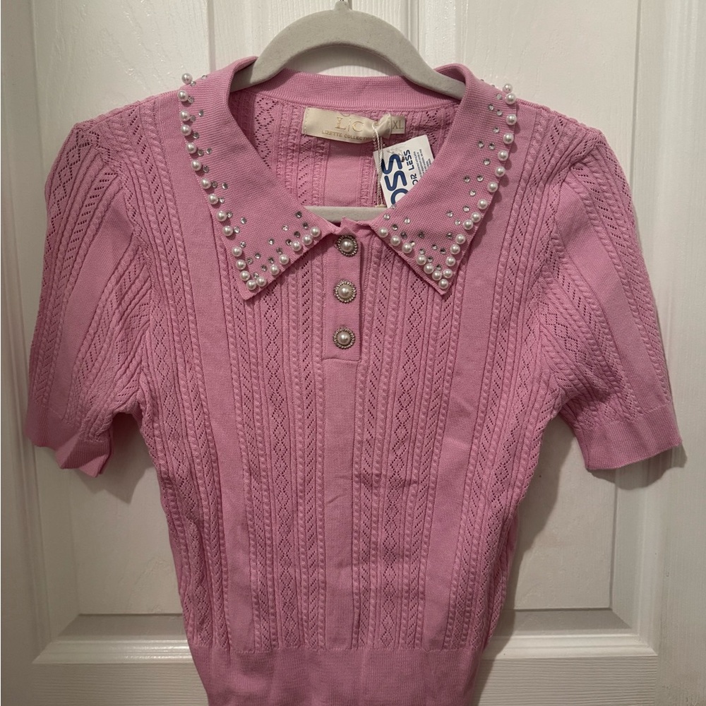 Pink Kids Shirt with Pearl Collar